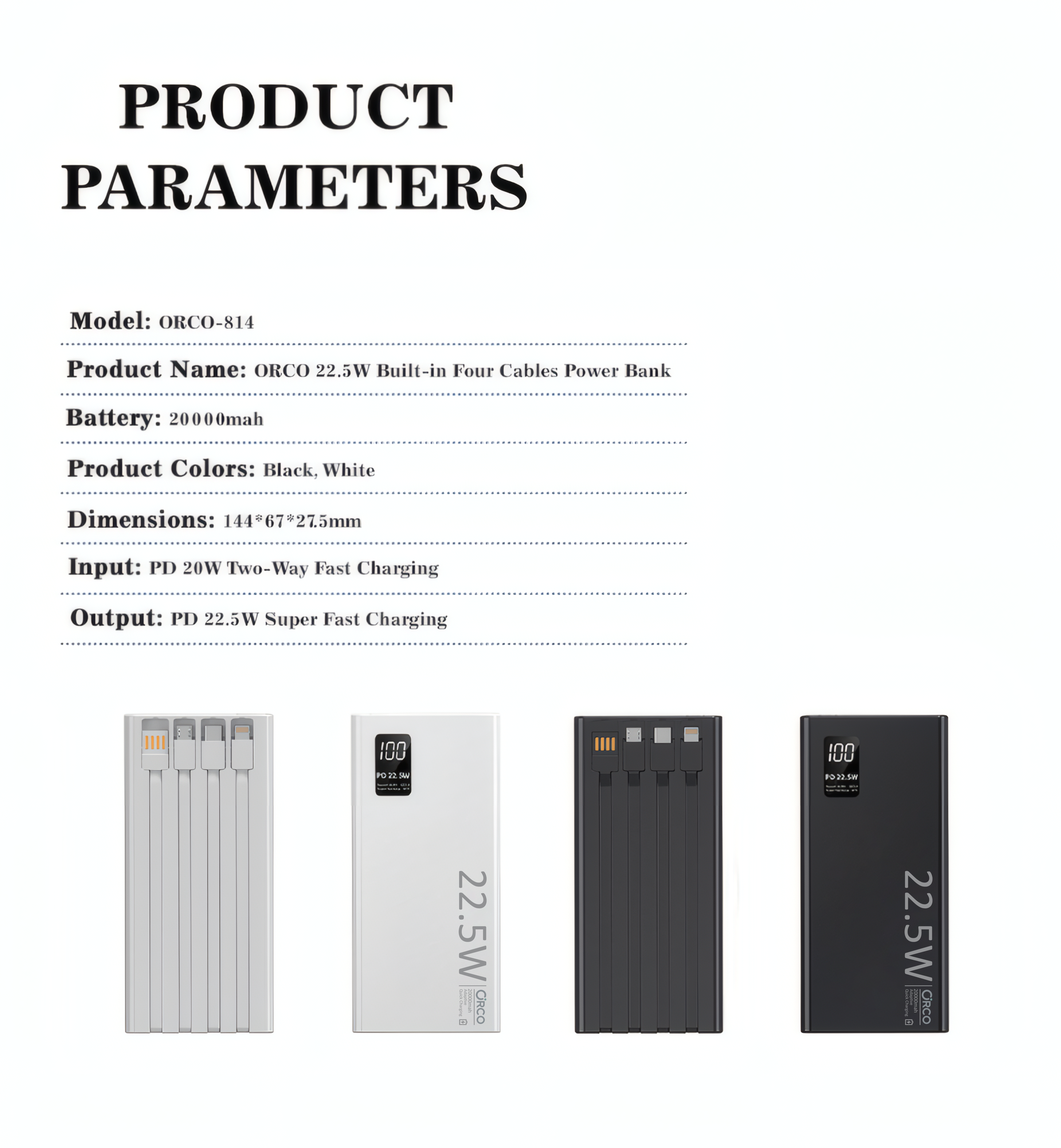 Orco 22.5W Power Bank, 20000mAh Laptop Portable Charger, USB C, Smart Digital Display For Iphone 16, Ipad, Macbook, Androids