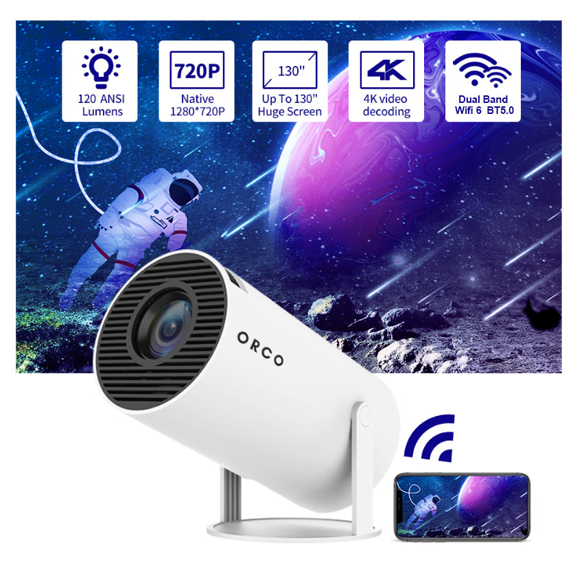Orco Mini Projector 4K 1080P Supported with Android System, Portable Projector with WiFi 6 and Bluetooth 180 Degree