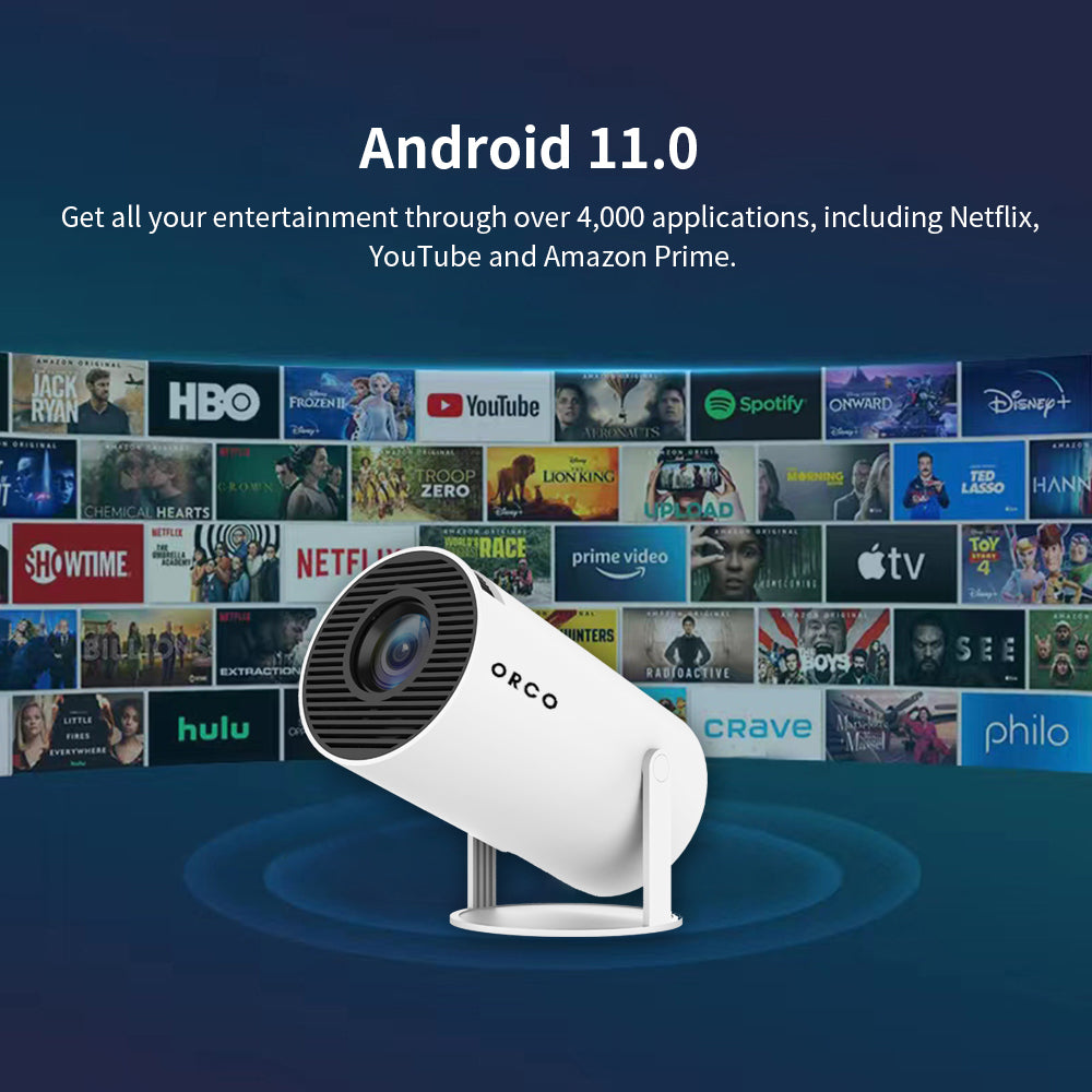 Orco Mini Projector 4K 1080P Supported with Android System, Portable Projector with WiFi 6 and Bluetooth 180 Degree
