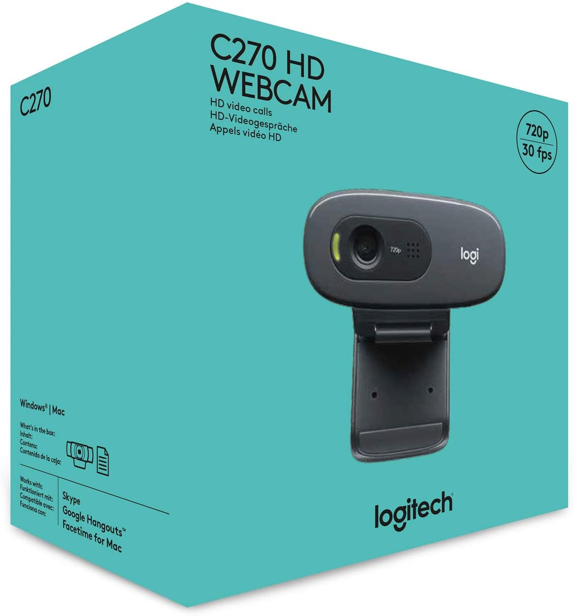 Logitech C270 HD Webcam, HD 720p/30fps - Veloreo