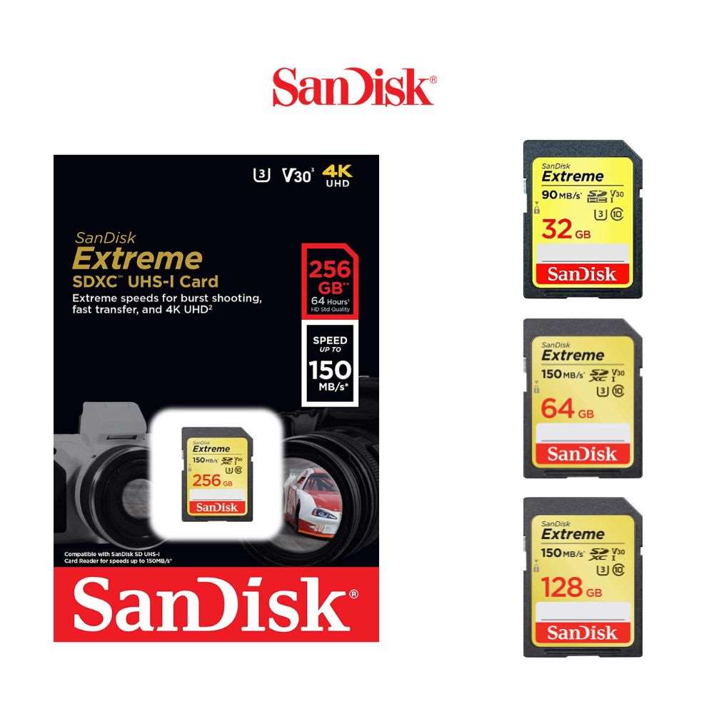 Sandisk SDXC, SDXV5, V30, U3, C10, UHS-I, 150MB/s R, 70MB/s - Veloreo