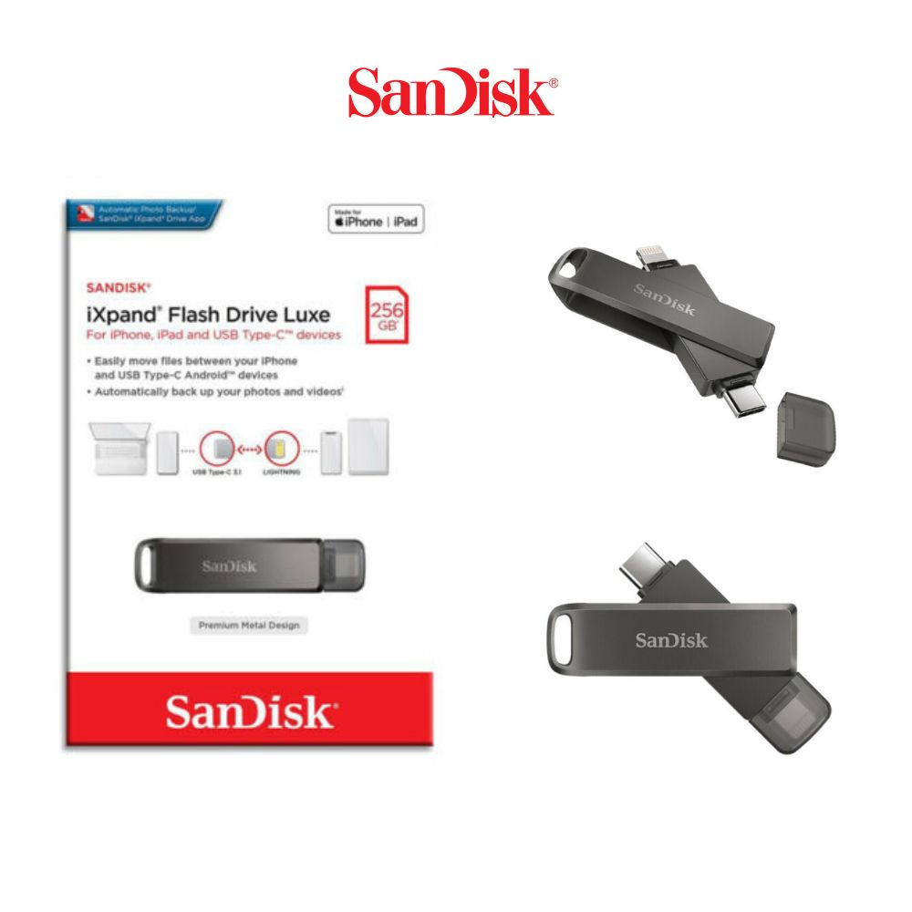 SanDisk iXpand Flash Drive Luxe 2-in-1 Lightning and USB Type-C connectors for your iPhone and iPad