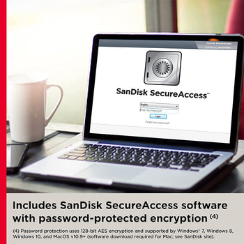 Includes Sandisk secure access software with password protected encryption