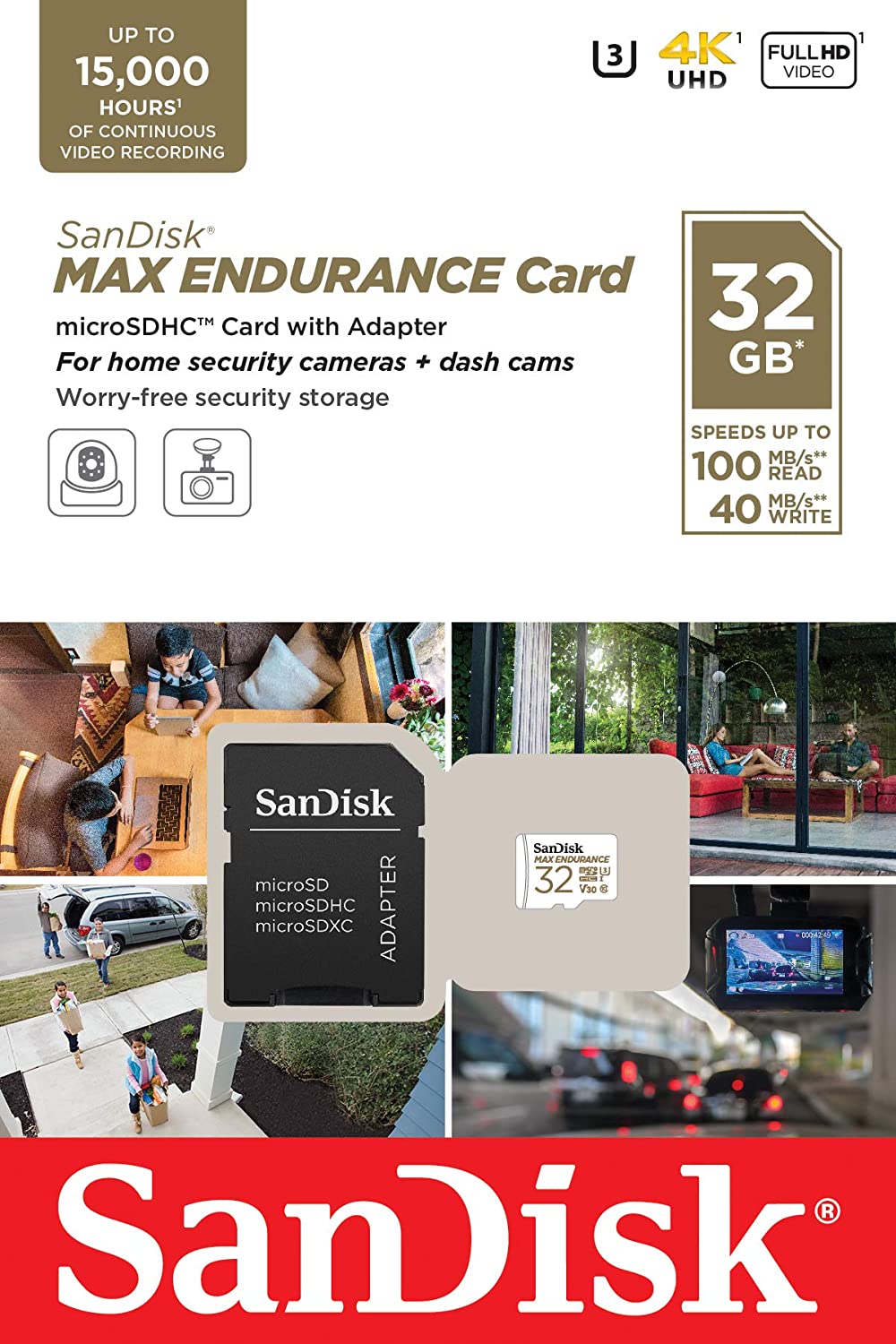 SanDisk High Endurance microSDHC UHS-I U3 V30 32 Go + Adaptateur