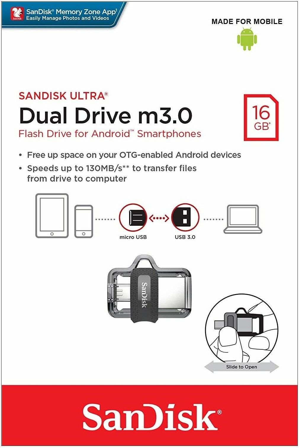 Sandisk SDDD3 G46 Dual Drive M3.0 Flash drive for android smartphones 16gb