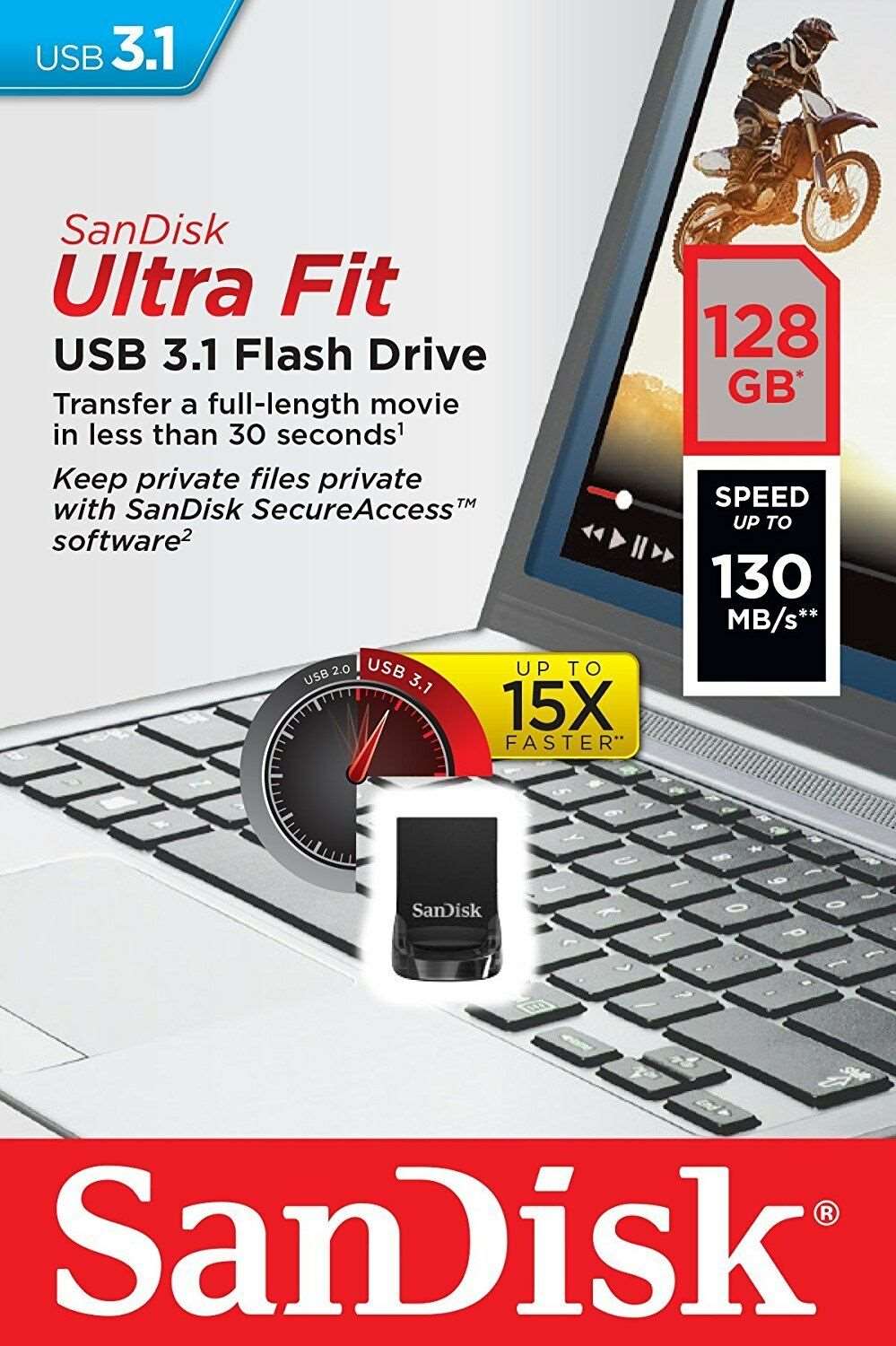 Sandisk Ultra Fit USB 3.1 Flash Drive SDCZ430 128G G46