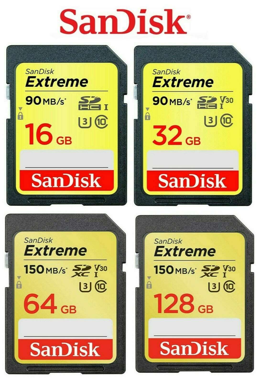 Sandisk SDXC, SDXV5, V30, U3, C10, UHS-I, 150MB/s R, 70MB/s - Veloreo