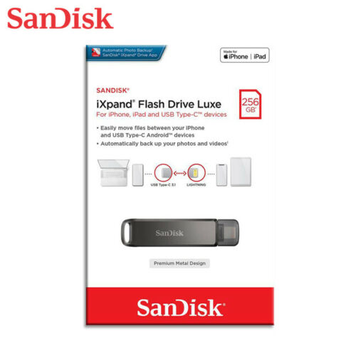SanDisk iXpand Flash Drive Luxe 2-in-1 Lightning and USB Type-C connectors for your iPhone and iPad
